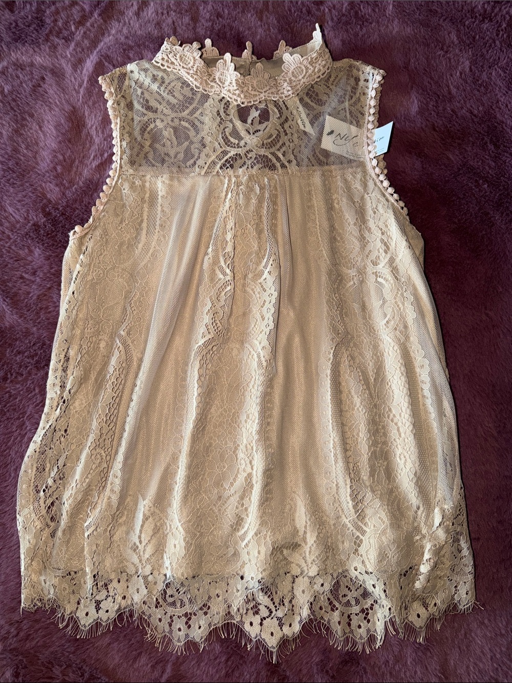Sz Small Lace High-Neck Sleeveless Top